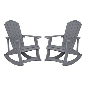 Merrick Lane 2 pk All-Weather Polyresin Adirondack Rocking Chairs for Outdoor Use