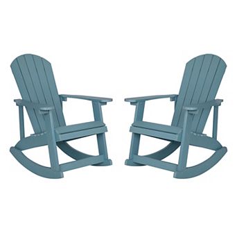 Merrick Lane 2 pk All-Weather Polyresin Adirondack Rocking Chairs for Outdoor Use