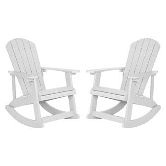 Merrick Lane 2 pk All-Weather Polyresin Adirondack Rocking Chairs for Outdoor Use