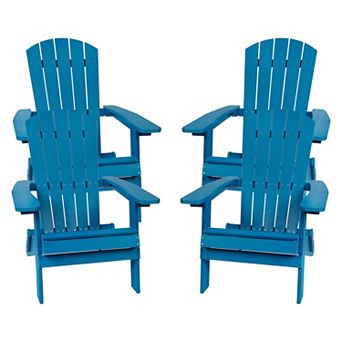 Merrick Lane Set of 4 Riviera Poly Resin Folding Adirondack Lounge Chair - All-Weather Indoor/Outdoor Patio Chair