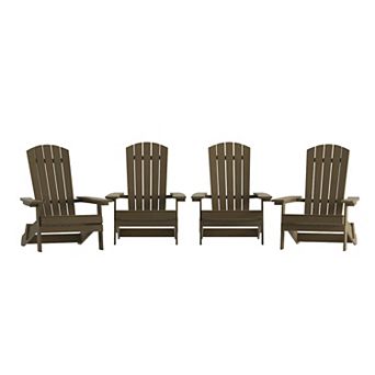 Merrick Lane Set of 4 Riviera Poly Resin Folding Adirondack Lounge Chair - All-Weather Indoor/Outdoor Patio Chair