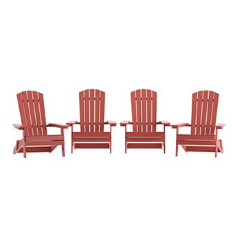 Merrick Lane Set of 4 Riviera Poly Resin Folding Adirondack Lounge Chair - All-Weather Indoor/Outdoor Patio Chair