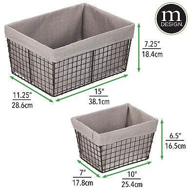 mDesign Metal Household Storage Basket with Fabric Liner - Set of 3