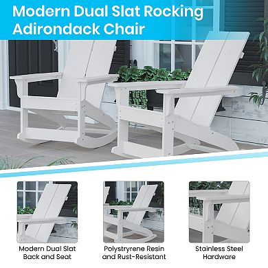 Merrick Lane Set of 2 Wellington UV Treated All-Weather Polyresin Adirondack Rocking Chair in White for Patio, Sunroom, Deck and More