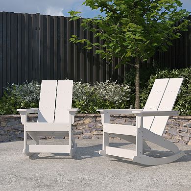 Merrick Lane Set of 2 Wellington UV Treated All-Weather Polyresin Adirondack Rocking Chair in White for Patio, Sunroom, Deck and More