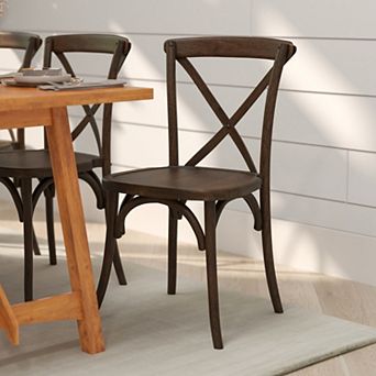 Merrick Lane Davisburg Stackable Early American Wooden Cross Back Bistro Dining Chair