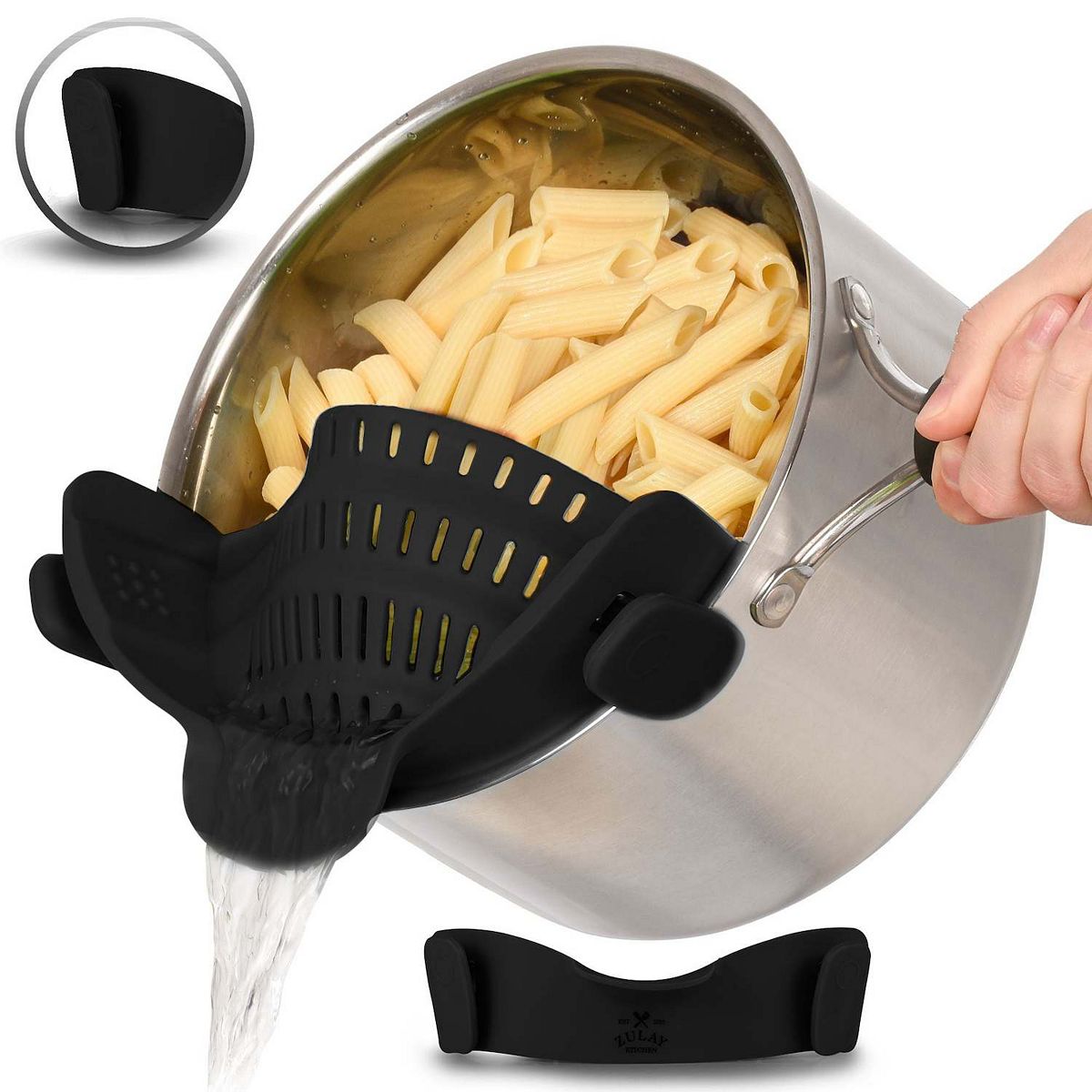 Zulay Kitchen Adjustable Snap On Strainer For Most Pots & Pans - Black