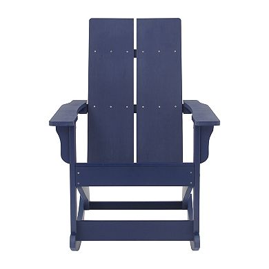 Merrick Lane Wellington UV Treated All-Weather Polyresin Adirondack Rocking Chair in Navy for Patio, Sunroom, Deck and More
