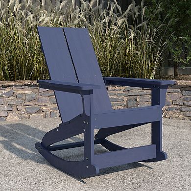 Merrick Lane Wellington UV Treated All-Weather Polyresin Adirondack Rocking Chair in Black for Patio, Sunroom, Deck and More