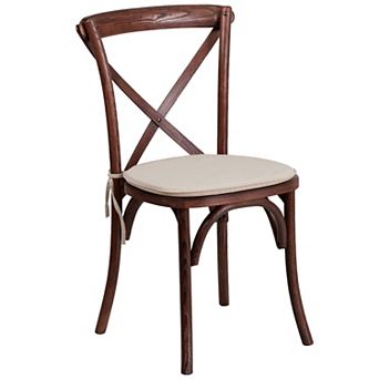 Merrick Lane Davisburg Stackable Oak Finish Wooden Cross Back Bistro Dining Chair with Cushion