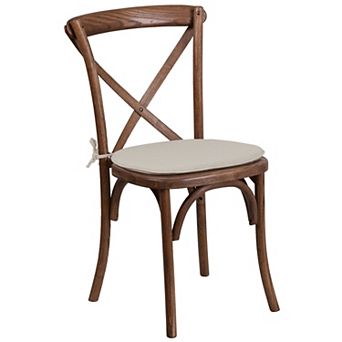 Merrick Lane Davisburg Stackable Early American Finish Wooden Cross Back Bistro Dining Chair with Cushion