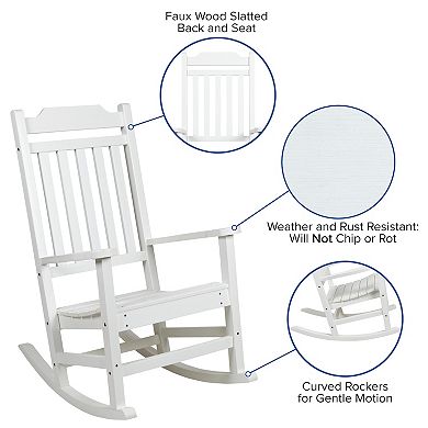 Merrick Lane Hillford White Poly Resin Indoor/Outdoor Rocking Chair
