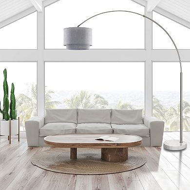 FC Design Modern 81" Tall Standing Adjustable Arched Floor Lamp with Double Drum Shade and Marble Base