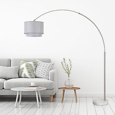 FC Design Modern 81" Tall Standing Adjustable Arched Floor Lamp with Double Drum Shade and Marble Base