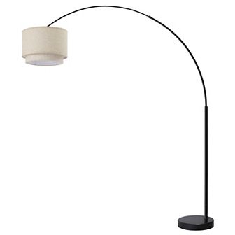 FC Design Modern 81" Tall Standing Adjustable Arched Floor Lamp with Double Drum Shade and Marble Base
