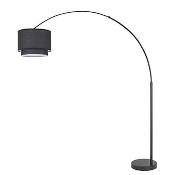 FC Design Modern 81" Tall Standing Adjustable Arched Floor Lamp with Double Drum Shade and Marble Base