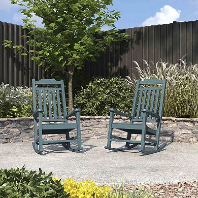 Merrick Lane Set of 2 Hillford Teal Poly Resin Indoor/Outdoor Rocking Chairs