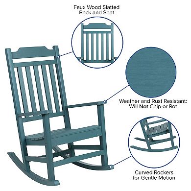 Merrick Lane Set of 2 Hillford Teal Poly Resin Indoor/Outdoor Rocking Chairs