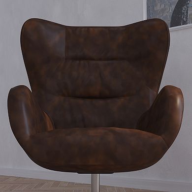 Merrick Lane Olwen Ergonomic High-Back Lounge Chair 360° Swivel Accent Chair Bomber Jacket Faux Leather Side Chair with 4 Star Alloy Base
