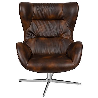 Merrick Lane Olwen Ergonomic High-Back Lounge Chair 360° Swivel Accent Chair Bomber Jacket Faux Leather Side Chair with 4 Star Alloy Base