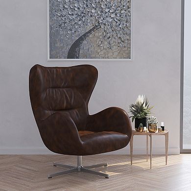 Merrick Lane Olwen Ergonomic High-Back Lounge Chair 360° Swivel Accent Chair Bomber Jacket Faux Leather Side Chair with 4 Star Alloy Base
