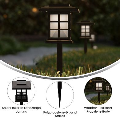 Merrick Lane Lantern Style All-weather Led Solar Powered Lights In Black - Set Of 8