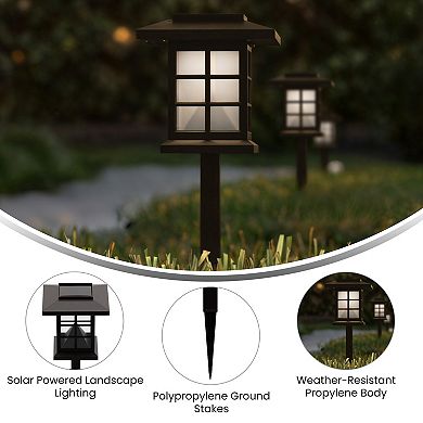 Merrick Lane Lantern Style All-Weather Outdoor LED Solar Lights, Black Solar Powered Lights for Pathway, Garden, & Yard - Set of 8