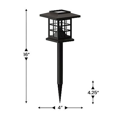 Merrick Lane Lantern Style All-weather Led Solar Powered Lights In Black - Set Of 8
