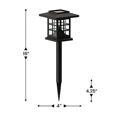 Merrick Lane Lantern Style All-Weather Outdoor LED Solar Lights, Black Solar Powered Lights for Pathway, Garden, & Yard - Set of 8