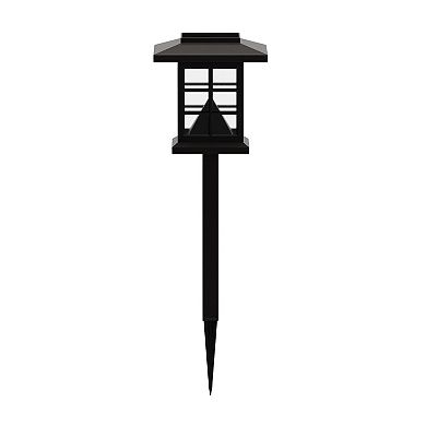 Merrick Lane Lantern Style All-Weather Outdoor LED Solar Lights, Black Solar Powered Lights for Pathway, Garden, & Yard - Set of 8