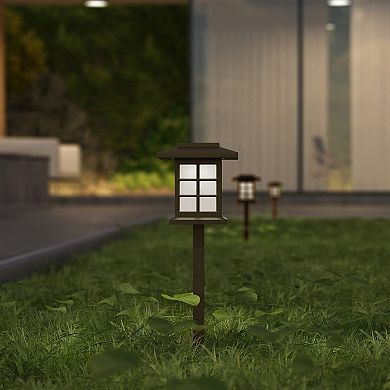 Merrick Lane Lantern Style All-weather Led Solar Powered Lights In Black - Set Of 8