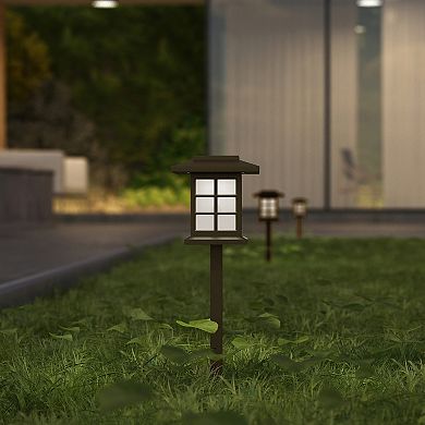 Merrick Lane Lantern Style All-Weather Outdoor LED Solar Lights, Black Solar Powered Lights for Pathway, Garden, & Yard - Set of 8