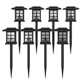 Merrick Lane Lantern Style All-weather Led Solar Powered Lights In Black - Set Of 8