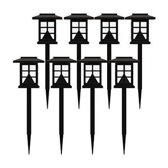 Merrick Lane Lantern Style All-weather Led Solar Powered Lights In Black - Set Of 8