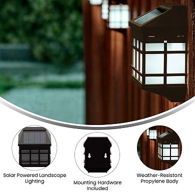 Merrick Lane Wall Mount LED Solar Powered Fence and Deck Lights - All-Weather Decorative Solar Lights in Black - Set of 6