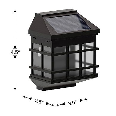 Merrick Lane Wall Mount LED Solar Powered Fence and Deck Lights - All-Weather Decorative Solar Lights in Black - Set of 6