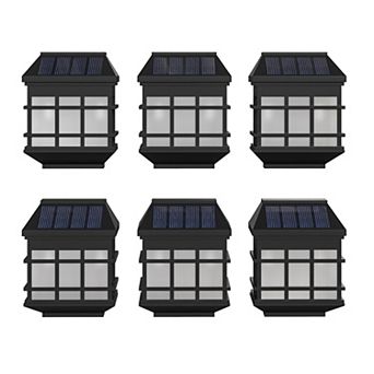 Merrick Lane Wall Mount LED Solar Powered Fence and Deck Lights - All-Weather Decorative Solar Lights in Black - Set of 6