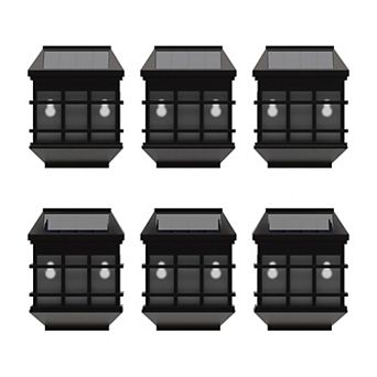 Merrick Lane Wall Mount LED Solar Powered Fence and Deck Lights - All-Weather Decorative Solar Lights in Black - Set of 6