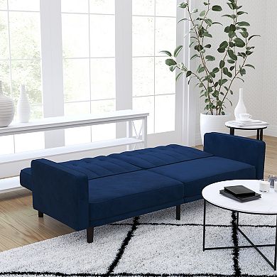 Merrick Lane Ramey Mid Century Modern Split-Back Sofa Futon with 3 Recline Positions In Elegant Navy Velvet Upholstery