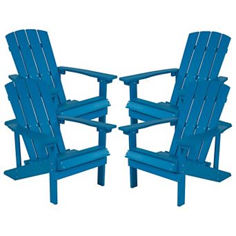 Merrick Lane Set of 4 Riviera All-Weather Poly Resin Wood Adirondack Chairs in Azure Blue