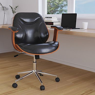 Merrick Lane Frederick Mid-Back Ergonomic Office Chair Executive Swivel Bentwood Frame Desk Chair in Black Faux Leather