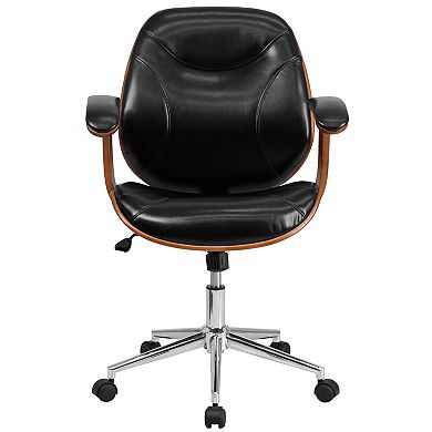 Merrick Lane Frederick Mid-Back Ergonomic Office Chair Executive Swivel Bentwood Frame Desk Chair in Black Faux Leather