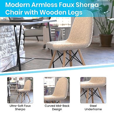 Merrick Lane Set of 2 Lyon Faux Faux Shearling Accent Chairs, Modern Accent Chair For Bedroom, Entryway, and Living Room In Elegant Off-White