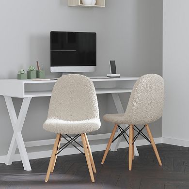 Merrick Lane Set of 2 Lyon Faux Faux Shearling Accent Chairs, Modern Accent Chair For Bedroom, Entryway, and Living Room In Elegant Off-White