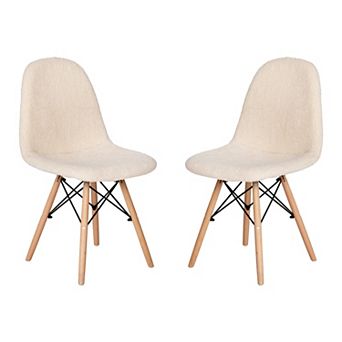 Merrick Lane Set of 2 Lyon Faux Faux Shearling Accent Chairs, Modern Accent Chair For Bedroom, Entryway, and Living Room In Elegant Off-White