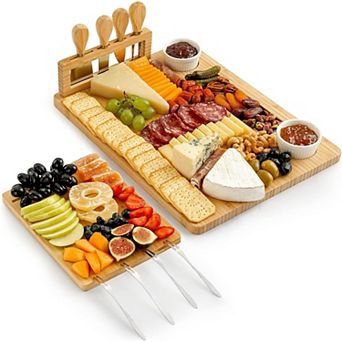 Wooden Cheese Board Set - Extra Thick Bamboo Charcuterie Board Set with 4 pc Knife Set