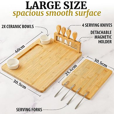 Wooden Cheese Board Set - Extra Thick Bamboo Charcuterie Board Set with 4 Piece Knife Set