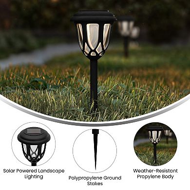 Merrick Lane All-Weather Brown Tulip Design LED Solar Lights, Outdoor Solar Powered Lights for Pathway, Garden, & Yard - Set of 8