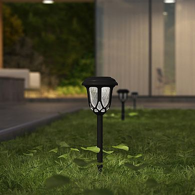 Merrick Lane All-Weather Brown Tulip Design LED Solar Lights, Outdoor Solar Powered Lights for Pathway, Garden, & Yard - Set of 8