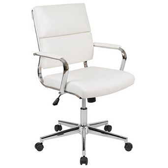 Merrick Lane McEntyre White Ergonomic Swivel Office Chair Panel Style Mid-Back Faux Leather Computer Desk Chair with Padded Chrome Arms & Base